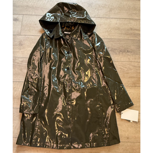 JANE POST ARMY ICONIC LEOPARD FAUX FUR LINED PRINCESS RAIN SLICKER COAT JACKET S - Picture 9 of 16